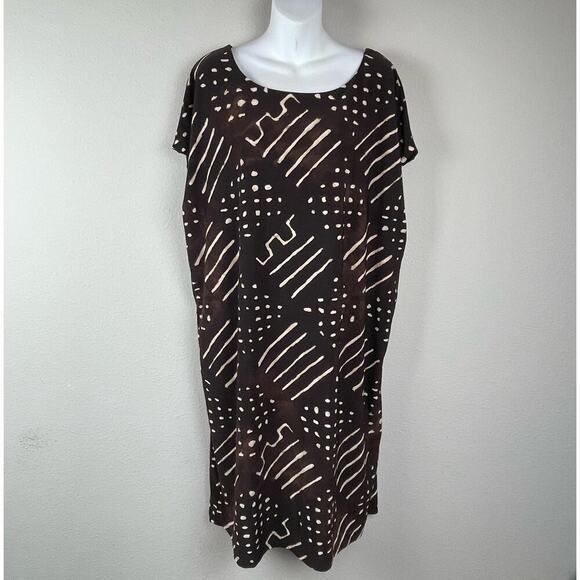 Lauren Ralph Lauren Boat Neck Shift Dress Size 1X Brown Beige Print Sleeveless - Picture 2 of 7